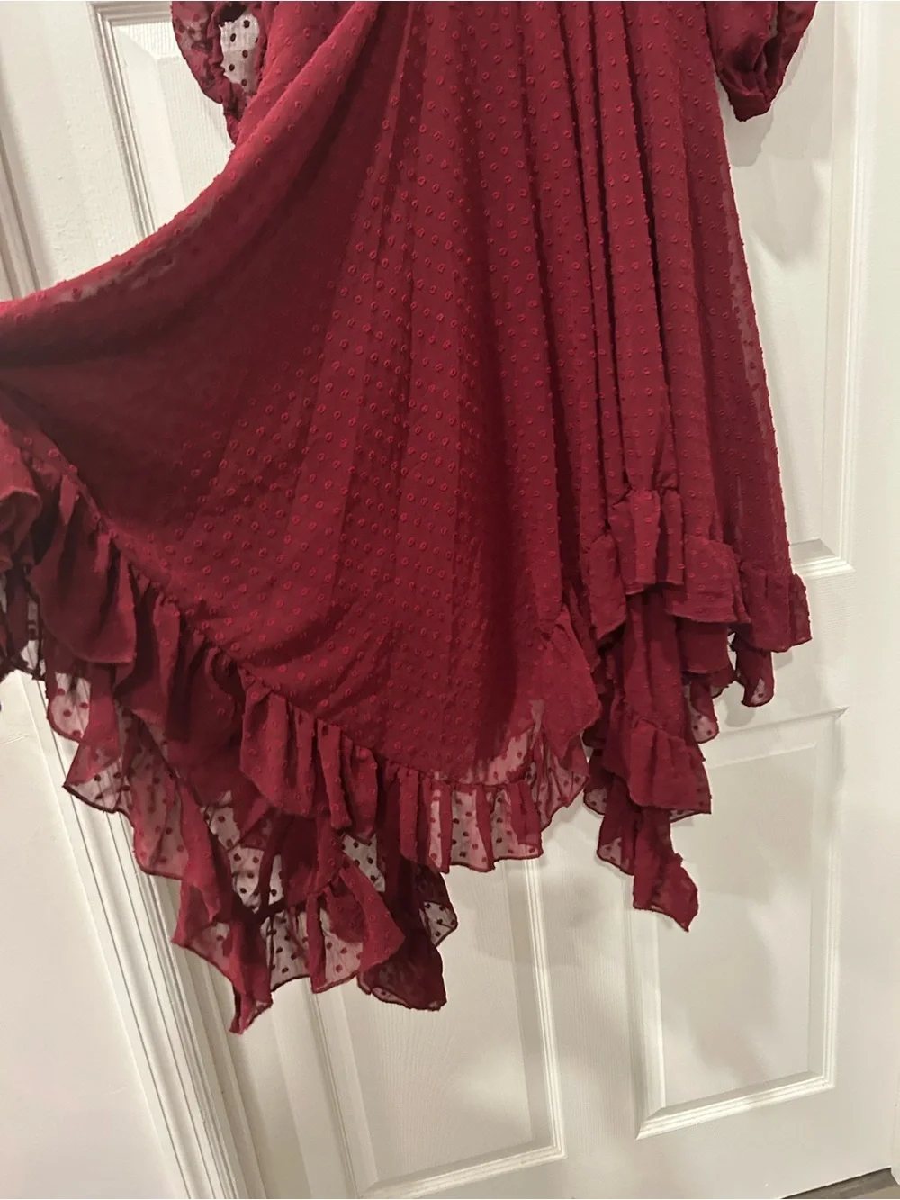 Mia Joy Joyfolie Burgundy Swiss Dot Ruffle Dress Size 12 - Picture 6 of 9